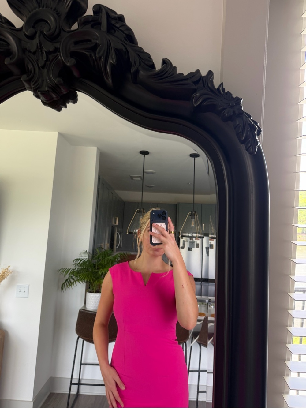 Kasper Bright Pink Cap-Sleeve Sheath Midi Dress - Picture 3 of 16
